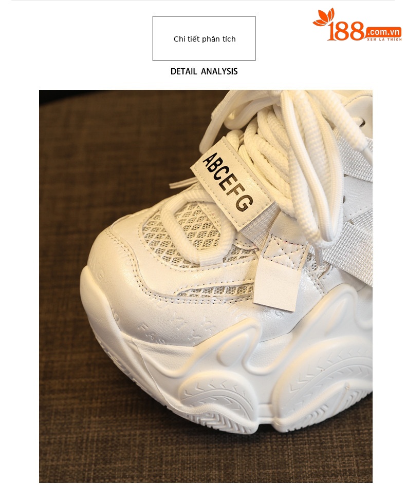 Giày sneaker nữ đế dày tăng chiều cao 10cm phong cách thể thao — màu trắng chi tiết 7