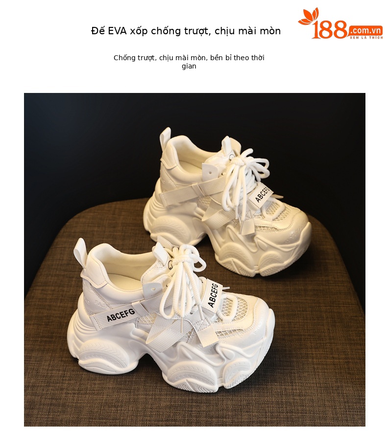 Giày sneaker nữ đế dày tăng chiều cao 10cm phong cách thể thao — màu trắng chi tiết 10