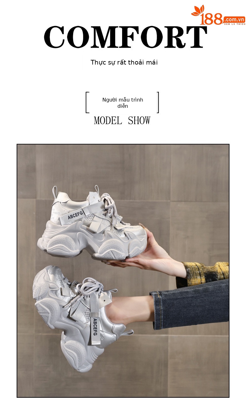 Giày sneaker nữ đế dày tăng chiều cao 10cm phong cách thể thao — màu trắng chi tiết 11