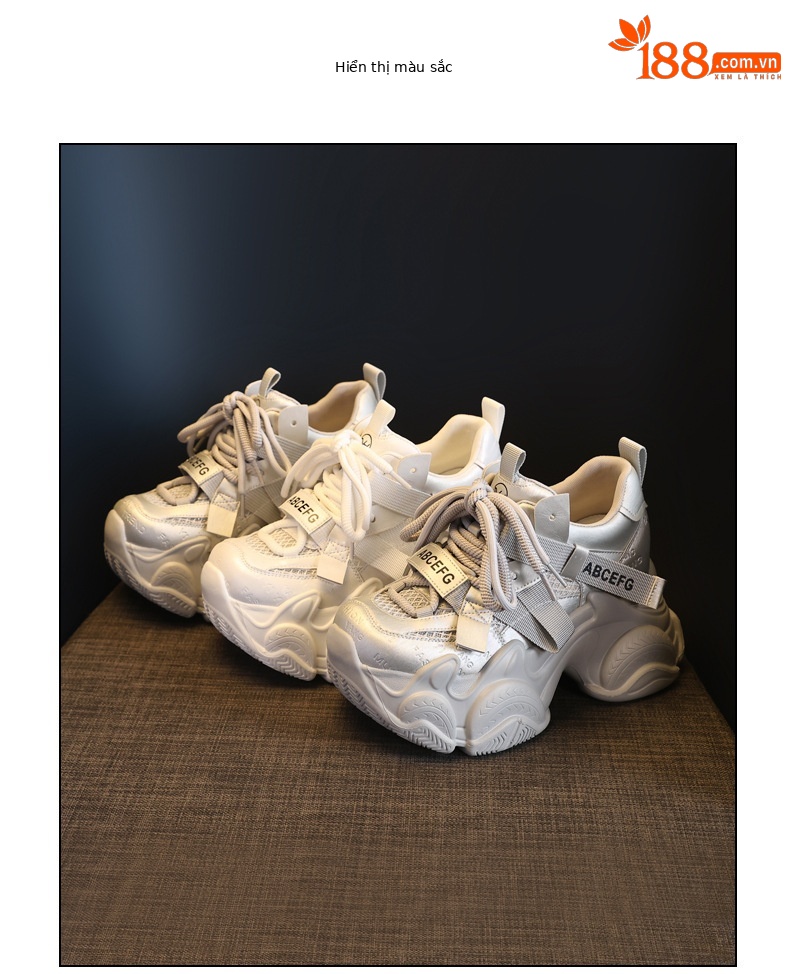 Giày sneaker nữ đế dày tăng chiều cao 10cm phong cách thể thao — màu trắng chi tiết 18