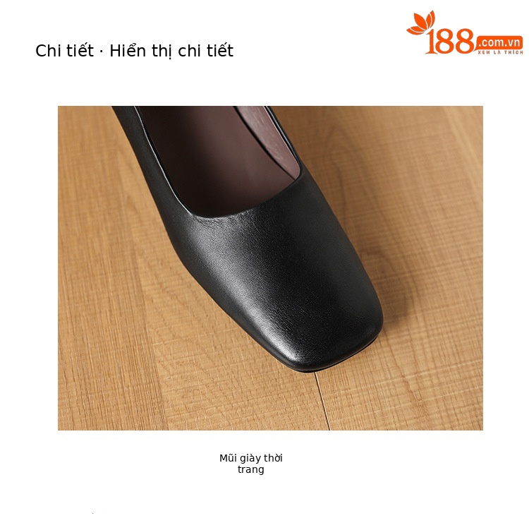 Giày nữ gót 4 cm da bò mũi vuông hở mũi kiểu bà già đi làm — màu nâu chi tiết 22
