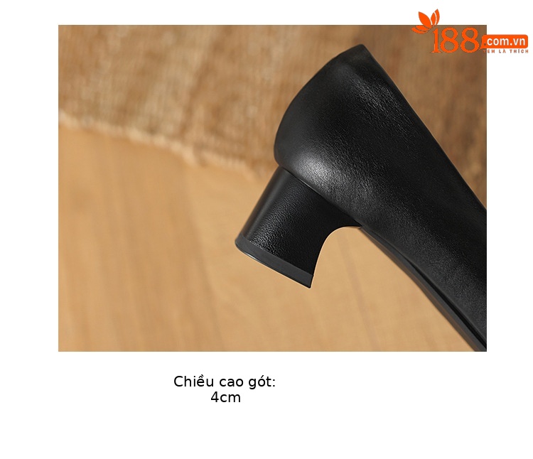 Giày nữ gót 4 cm da bò mũi vuông hở mũi kiểu bà già đi làm — màu nâu chi tiết 23