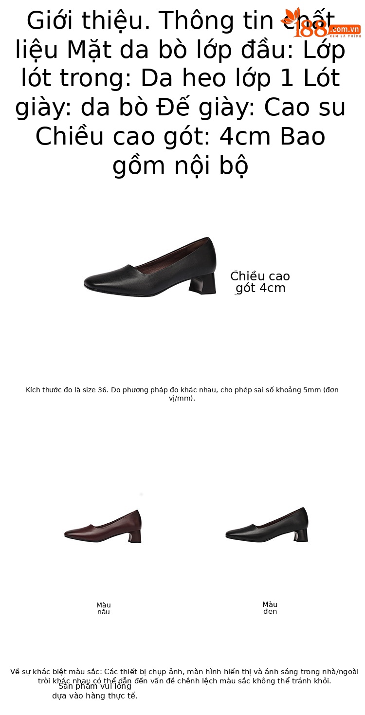 Giày nữ gót 4 cm da bò mũi vuông hở mũi kiểu bà già đi làm — màu nâu chi tiết 3