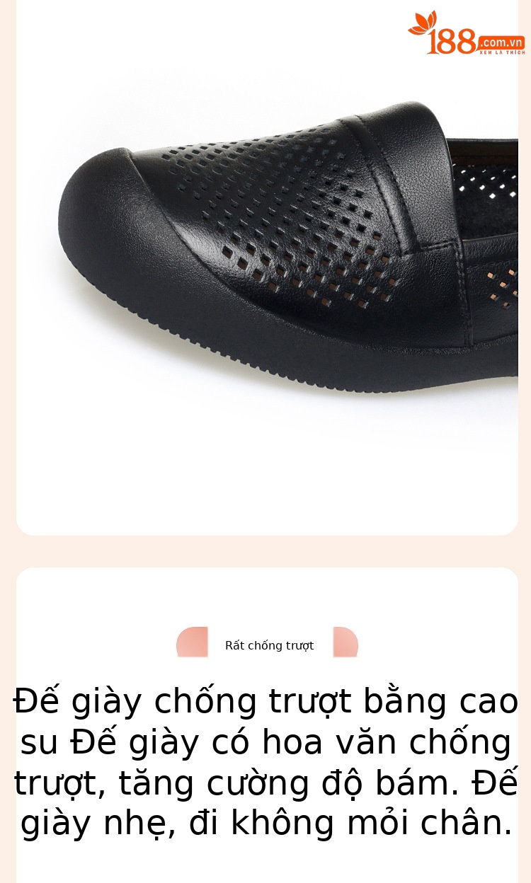 Sandal nữ da bò thật mũi kín hở gót, đế mềm thoáng khí — màu be chi tiết 4