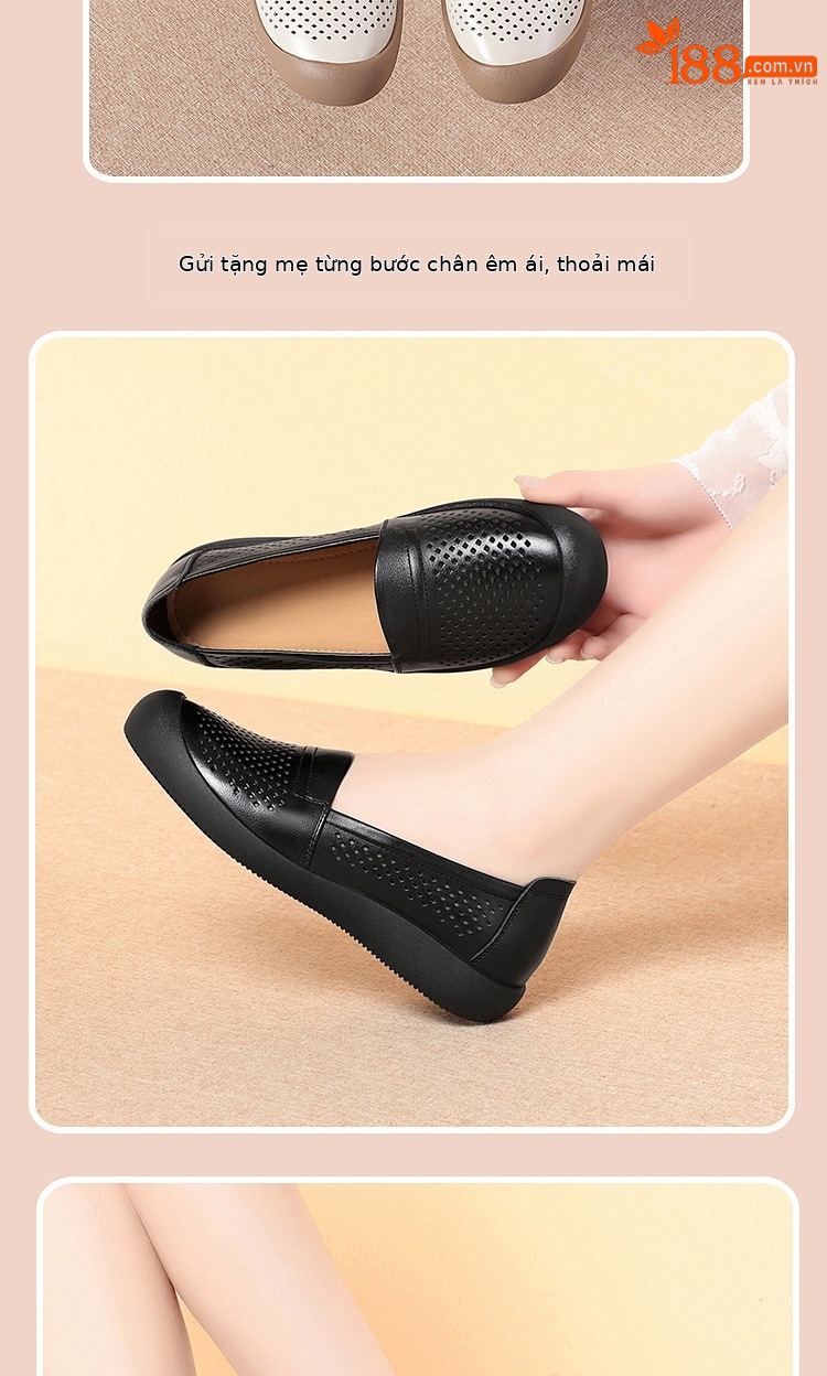 Sandal nữ da bò thật mũi kín hở gót, đế mềm thoáng khí — màu be chi tiết 11
