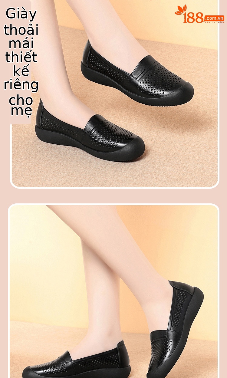 Sandal nữ da bò thật mũi kín hở gót, đế mềm thoáng khí — màu be chi tiết 12