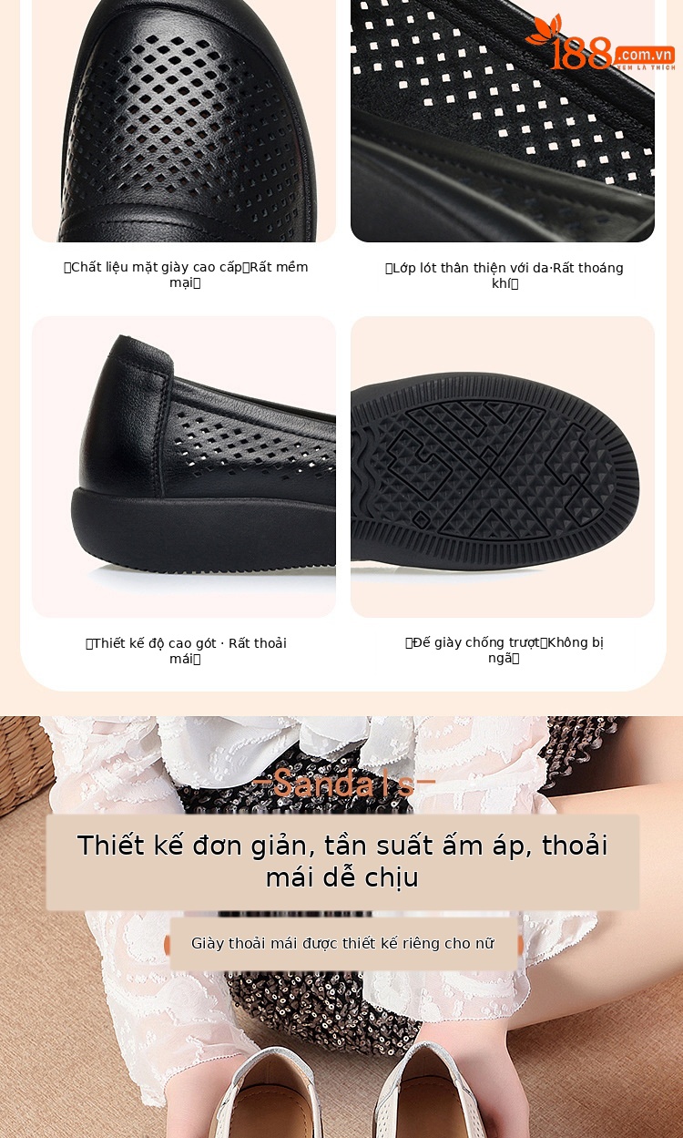 Sandal nữ da bò thật mũi kín hở gót, đế mềm thoáng khí — màu be chi tiết 2
