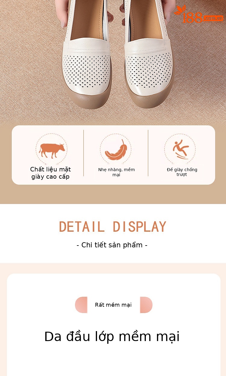 Sandal nữ da bò thật mũi kín hở gót, đế mềm thoáng khí — màu be chi tiết 3