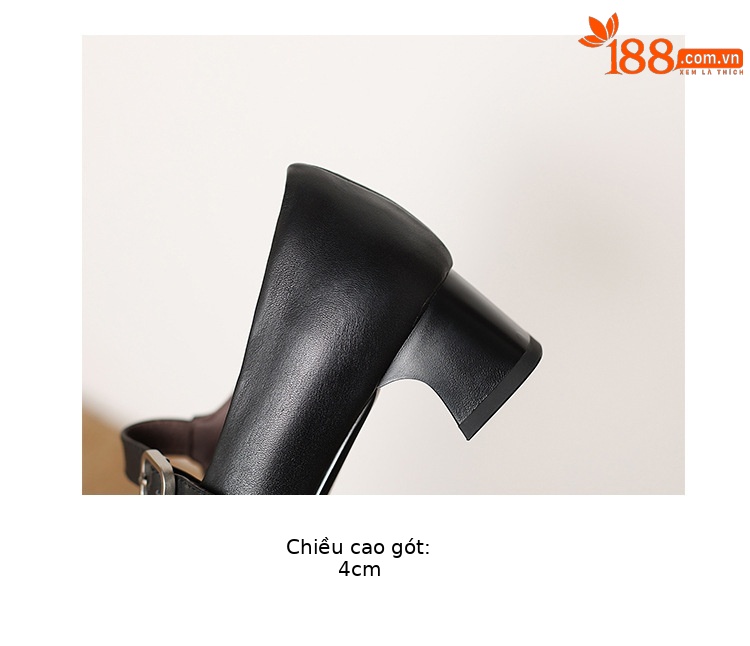Giày Mary Jane nữ da bò mũi vuông quai ngang gót 4 cm — màu nâu chi tiết 13