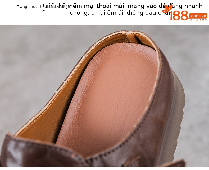 Mule nữ da bò thật mũi nhọn hở gót đế dày phong cách lười — màu mơ chi tiết 6