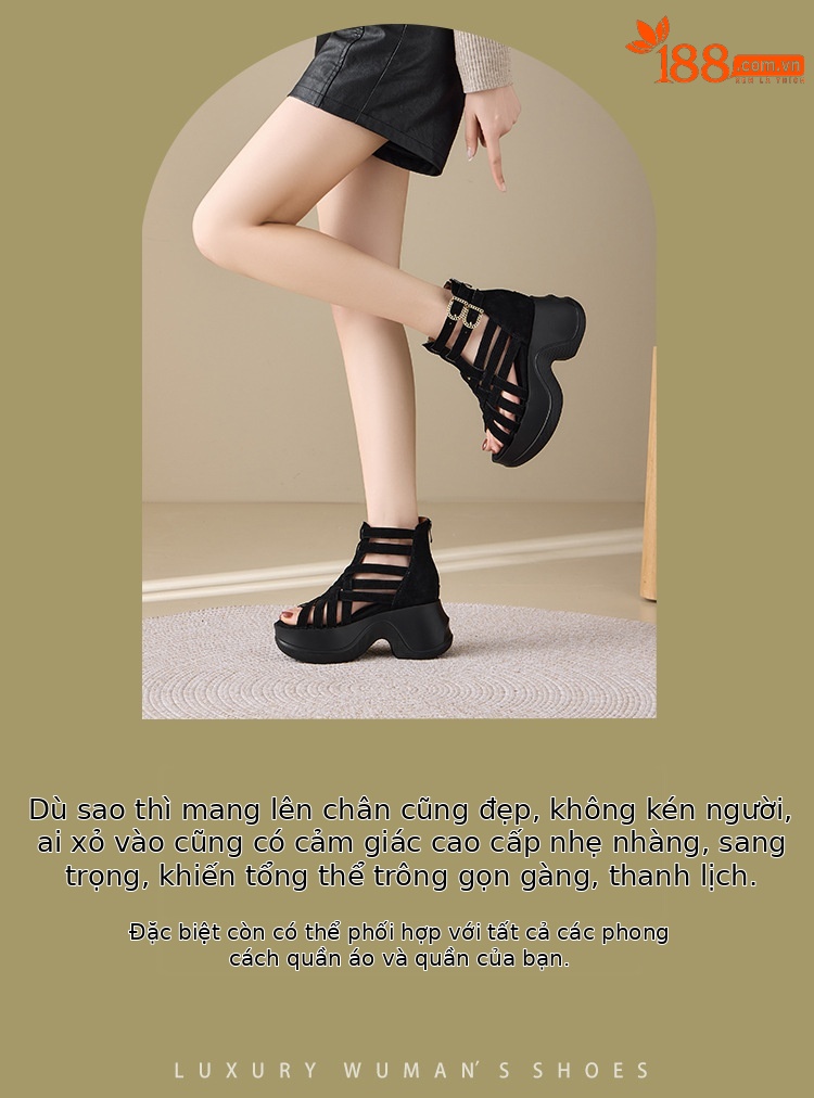 Sandal da bò cổ điển nữ cao cổ quai hậu khóa kéo lỗ thoáng khí — màu đen, màu mơ chi tiết 2