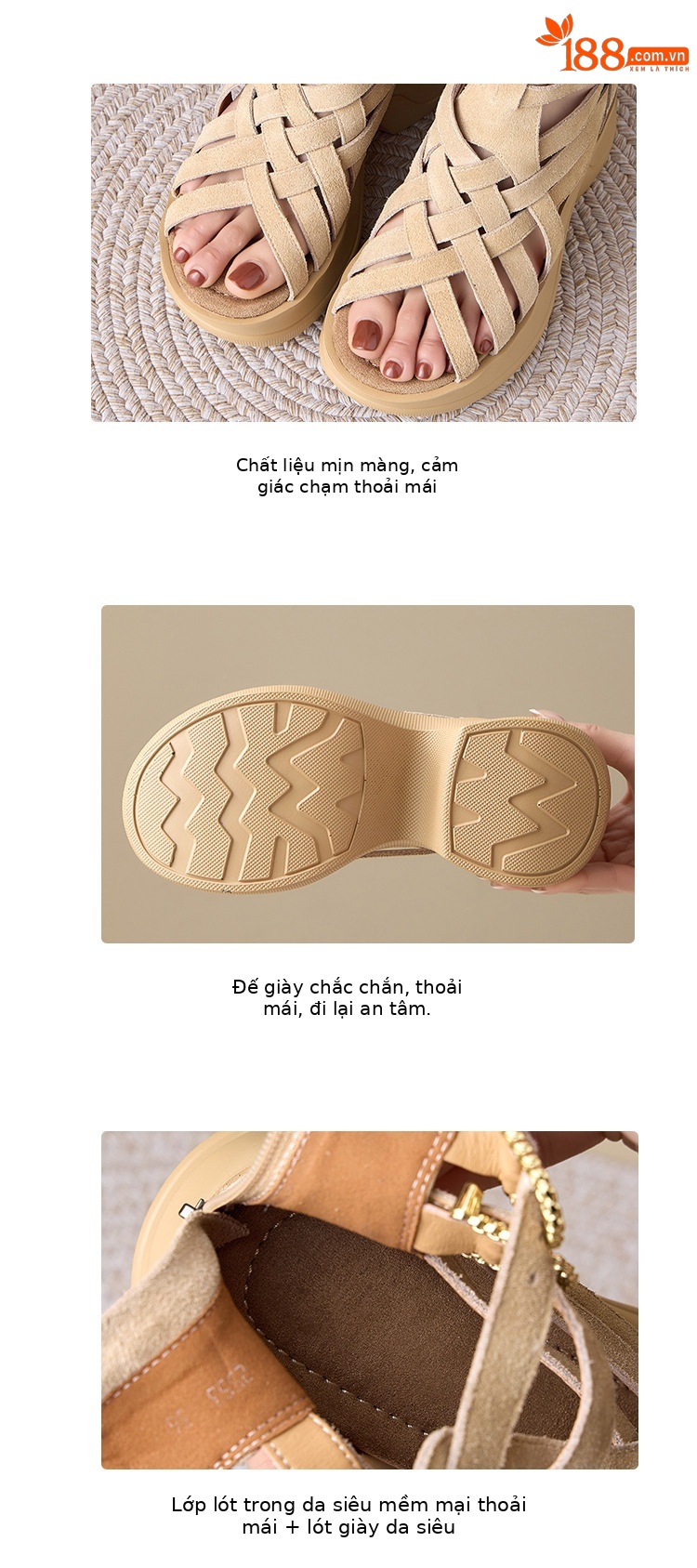 Sandal da bò cổ điển nữ cao cổ quai hậu khóa kéo lỗ thoáng khí — màu đen, màu mơ chi tiết 4