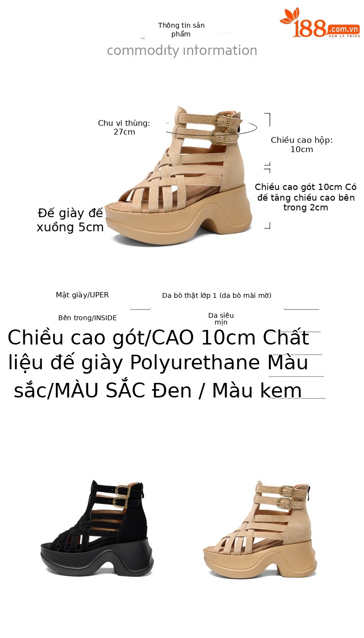 Sandal da bò cổ điển nữ cao cổ quai hậu khóa kéo lỗ thoáng khí — màu đen, màu mơ chi tiết 3