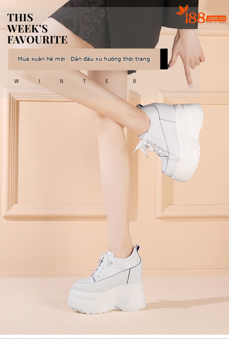 Giày platform nữ đế xuồng cao 14 cm tăng chiều cao, dáng thể thao — Trắng Đỏ chi tiết 1
