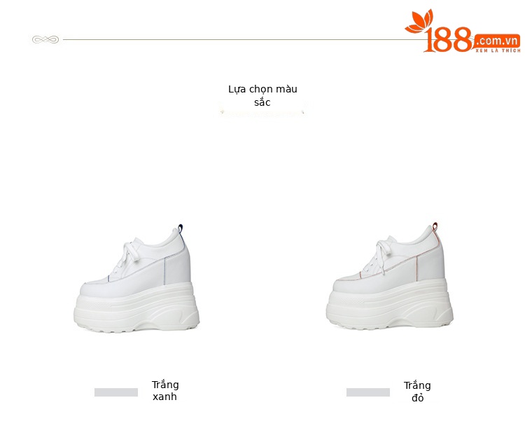 Giày platform nữ đế xuồng cao 14 cm tăng chiều cao, dáng thể thao — Trắng Đỏ chi tiết 2