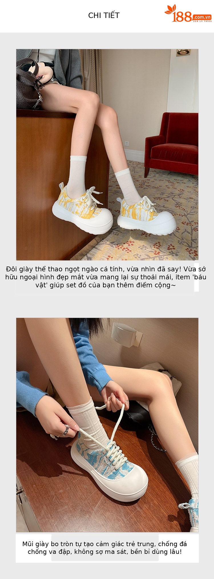 Giày loafer nữ đế xuồng platform 5cm, mũi tròn buộc dây, da thật — xanh lam, màu vàng chi tiết 4