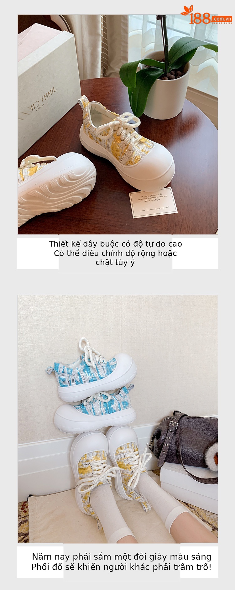 Giày loafer nữ đế xuồng platform 5cm, mũi tròn buộc dây, da thật — xanh lam, màu vàng chi tiết 5