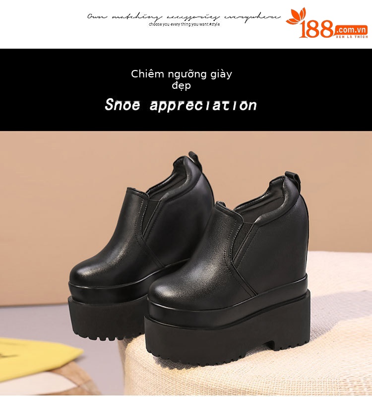 Giày sneaker nữ đế dày 16 cm tăng chiều cao phong cách trắng đơn giản — màu đen chi tiết 7