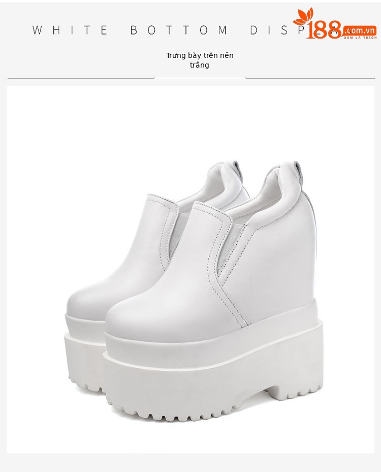 Giày sneaker nữ đế dày 16 cm tăng chiều cao phong cách trắng đơn giản — màu đen chi tiết 10