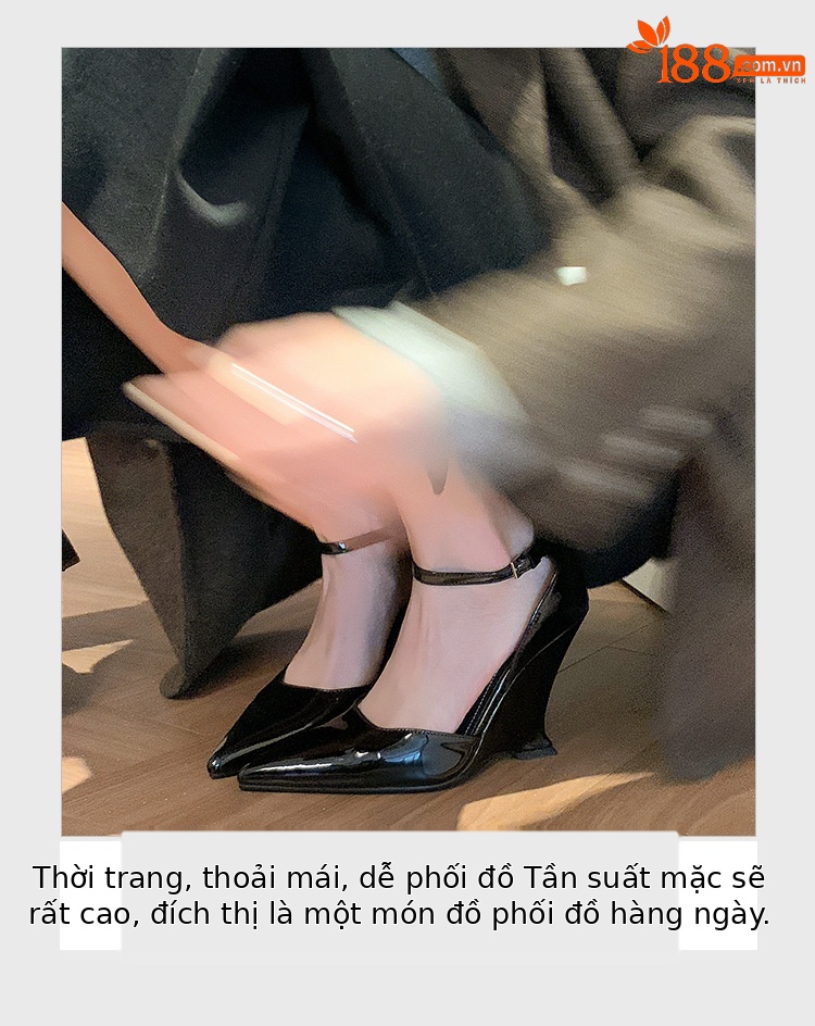 Giày sandal cao gót nữ mũi nhọn quai ngang chất liệu da bò sơn cao cấp, gót xuồng 9 cm — màu đen, màu trắng, màu mơ, màu đỏ chi tiết 7