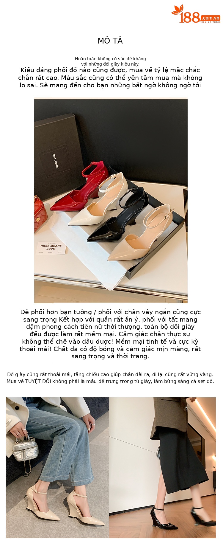 Giày sandal cao gót nữ mũi nhọn quai ngang chất liệu da bò sơn cao cấp, gót xuồng 9 cm — màu đen, màu trắng, màu mơ, màu đỏ chi tiết 3