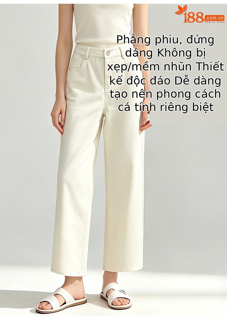 Quần jean nữ ống thẳng 9 phần cạp cao dáng ống khói mỏng nhẹ mùa hè — xanh lam chi tiết 13