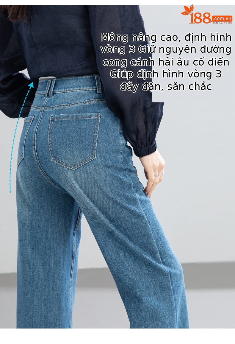 Quần jean nữ ống thẳng 9 phần cạp cao dáng ống khói mỏng nhẹ mùa hè — xanh lam chi tiết 14