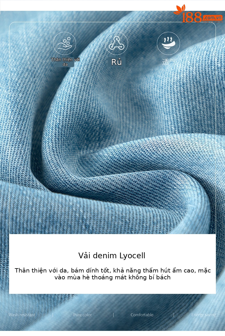 Quần jean ống rộng nữ eo cao dáng suông dài chấm đất chất lụa tencel mỏng mùa hè — Màu xanh - Chiều dài quần thông thường khoảng 103cm chi tiết 3
