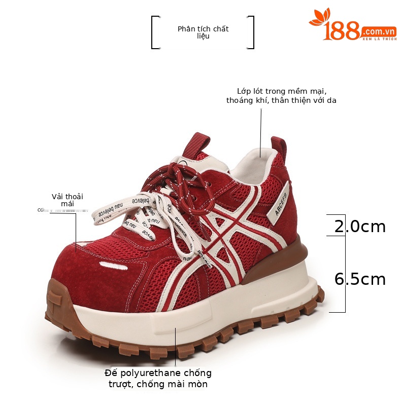 Giày sneaker nữ đế dày tăng chiều cao lưới thoáng khí phong cách dad sneaker — màu be chi tiết 2