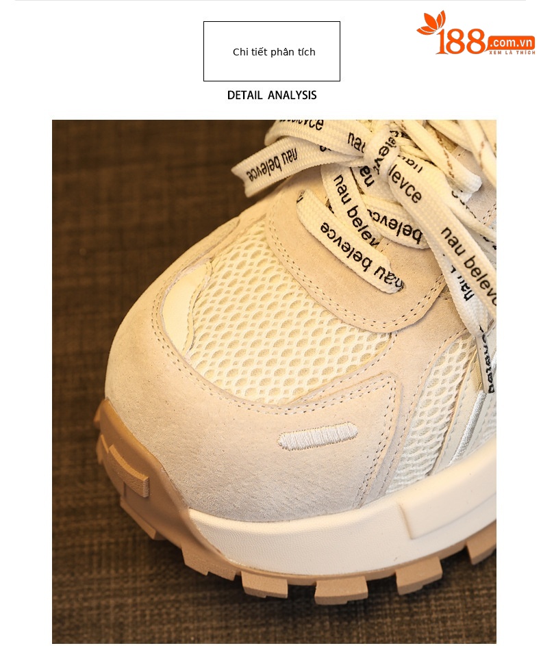Giày sneaker nữ đế dày tăng chiều cao lưới thoáng khí phong cách dad sneaker — màu be chi tiết 6