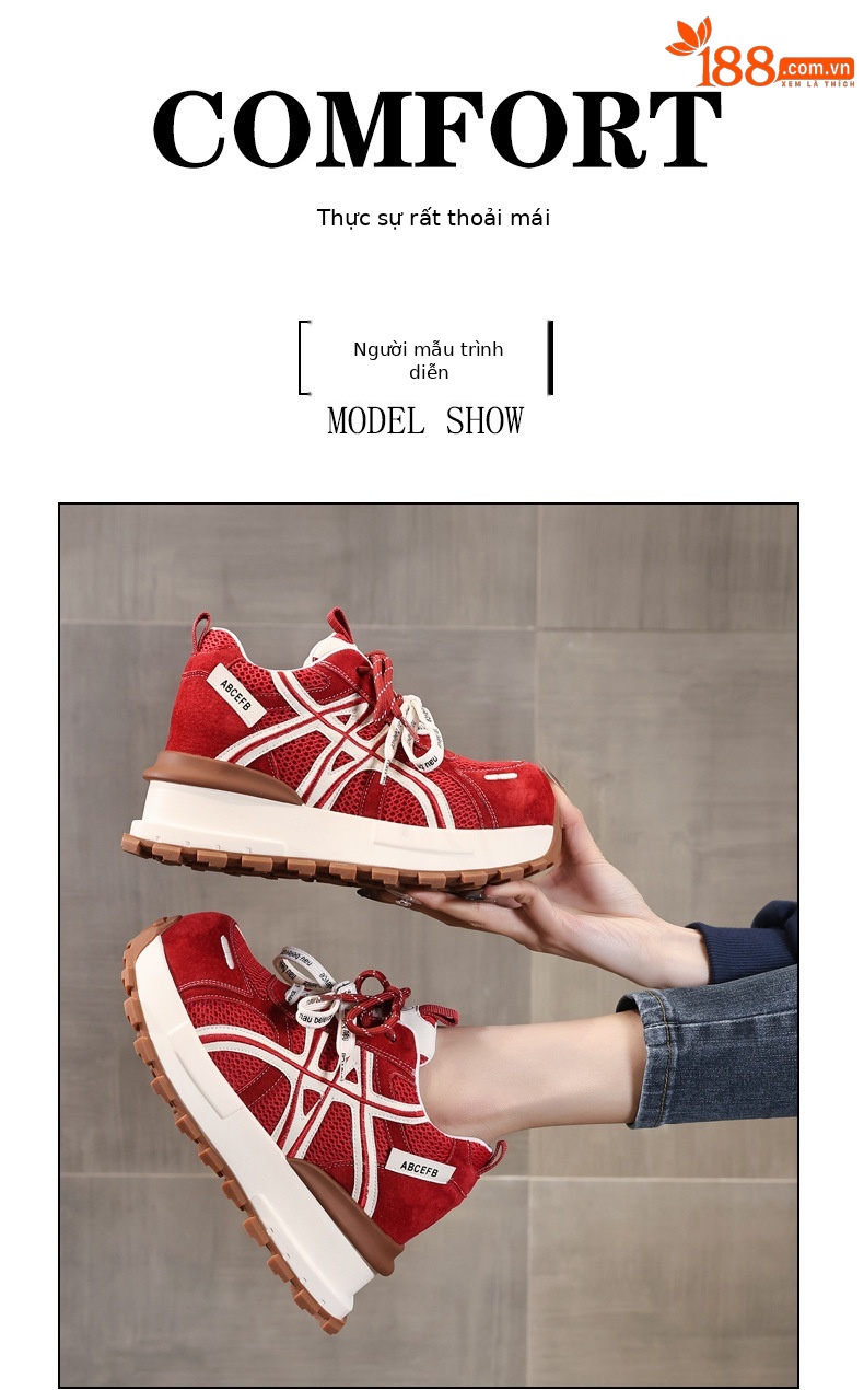 Giày sneaker nữ đế dày tăng chiều cao lưới thoáng khí phong cách dad sneaker — màu be chi tiết 10