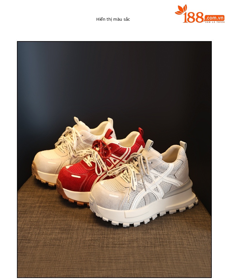 Giày sneaker nữ đế dày tăng chiều cao lưới thoáng khí phong cách dad sneaker — màu be chi tiết 17