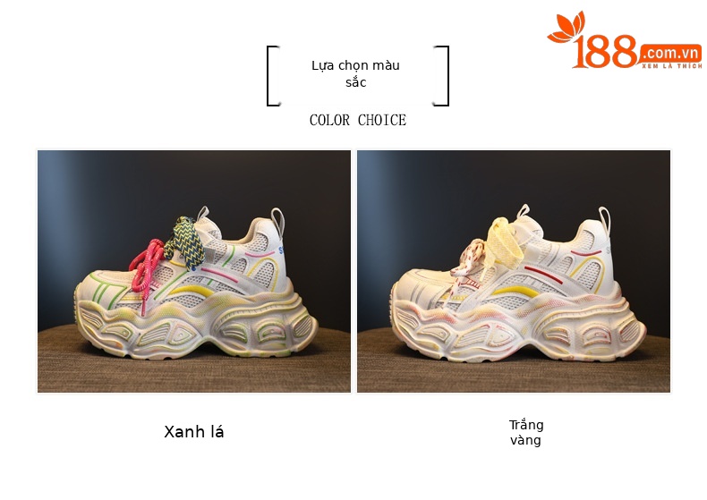 Giày thể thao nữ đế dày lưới thoáng khí phong cách dad sneaker — Trắng vàng chi tiết 2