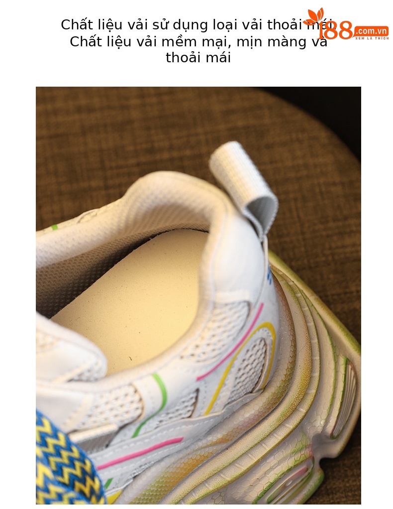 Giày thể thao nữ đế dày lưới thoáng khí phong cách dad sneaker — Trắng vàng chi tiết 8