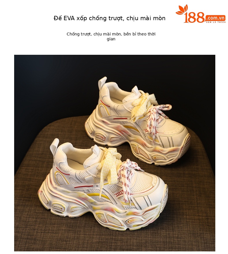 Giày thể thao nữ đế dày lưới thoáng khí phong cách dad sneaker — Trắng vàng chi tiết 10
