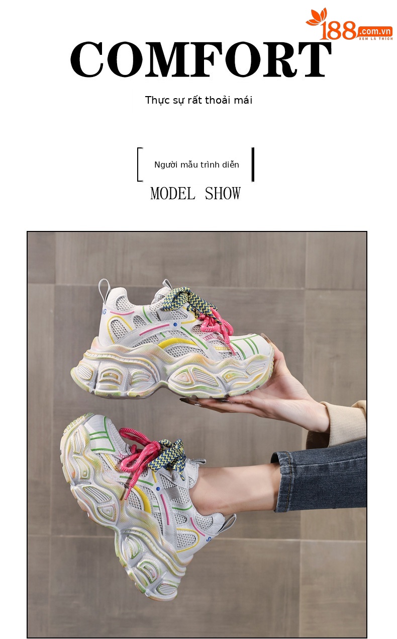 Giày thể thao nữ đế dày lưới thoáng khí phong cách dad sneaker — Trắng vàng chi tiết 11