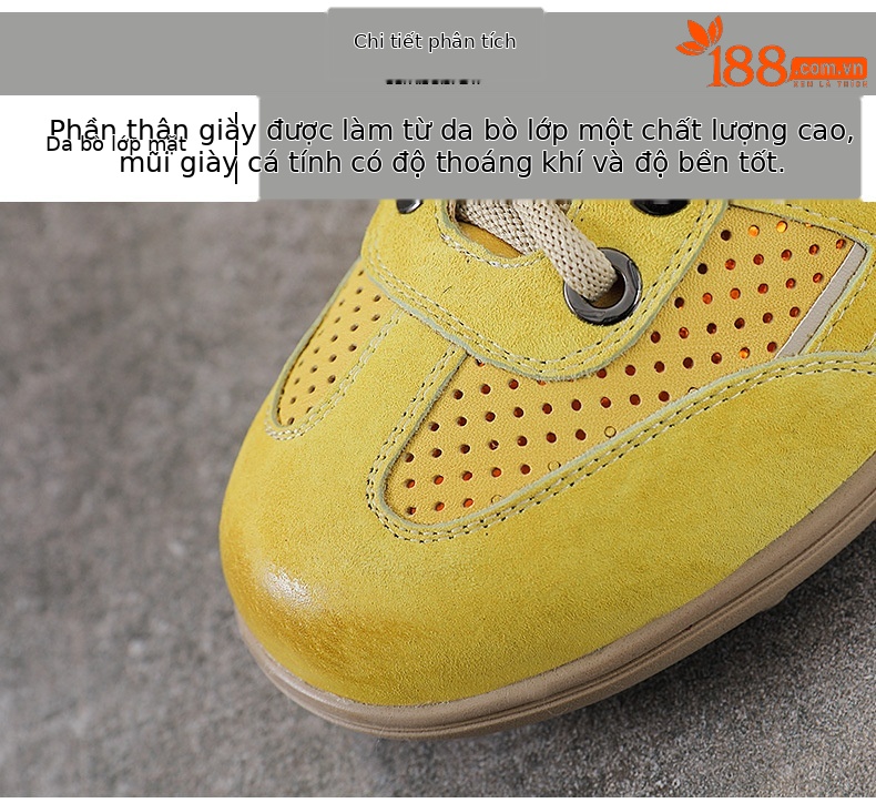 Giày sneaker nữ da bò thật lỗ thoáng khí đế bệt nhẹ phong cách Đức Huấn — màu be chi tiết 4