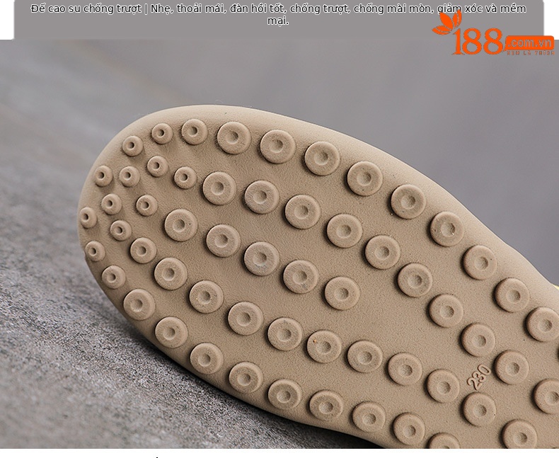 Giày sneaker nữ da bò thật lỗ thoáng khí đế bệt nhẹ phong cách Đức Huấn — màu be chi tiết 7