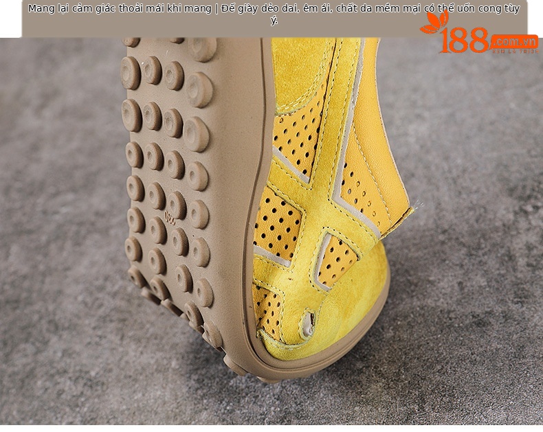 Giày sneaker nữ da bò thật lỗ thoáng khí đế bệt nhẹ phong cách Đức Huấn — màu be chi tiết 8