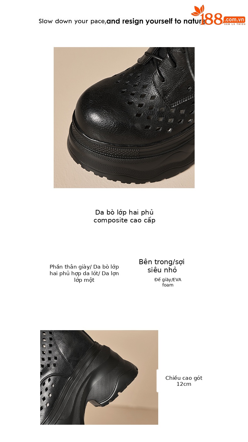 Boot nữ cổ cao ôm bắp chân đế platform gót 12 cm, phong cách hầm hố — màu nâu, màu đen chi tiết 3