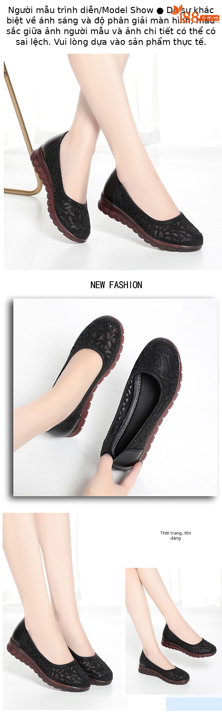 Sandal nữ da bò lỗ thoáng khí đế mềm cao su bệt — Đen【Da bò lớp đầu】 chi tiết 2