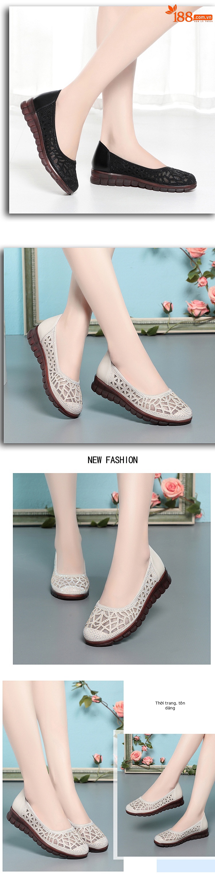 Sandal nữ da bò lỗ thoáng khí đế mềm cao su bệt — Đen【Da bò lớp đầu】 chi tiết 3