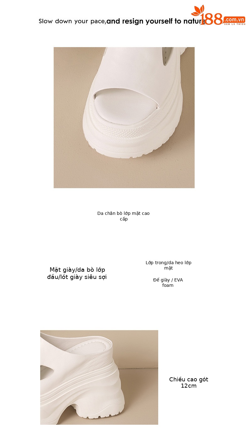 Sandal cao gót nữ hở mũi đế dày 12 cm, phong cách đường phố — màu đen, Trắng kem- chi tiết 3