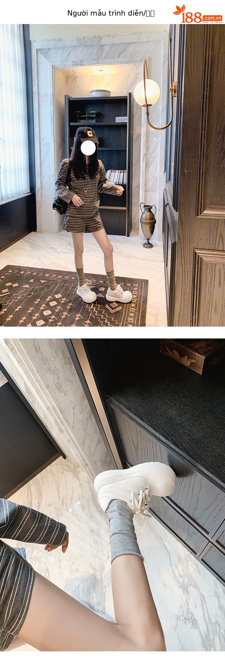 Giày sneaker nữ chunky đế dày da thật phối màu mũi to bản — màu đen, màu trắng chi tiết 7
