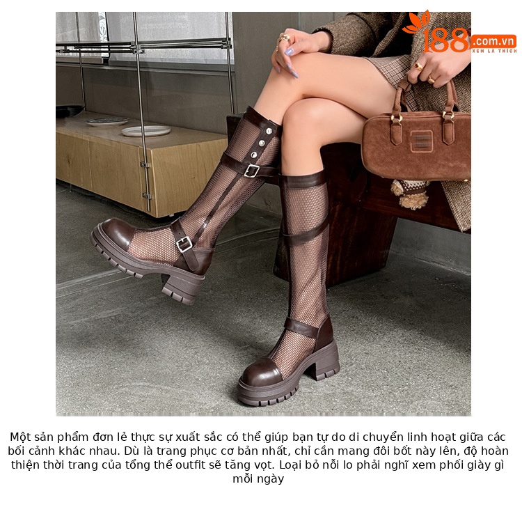 Boot nữ cổ cao ôm bắp chân da thật phong cách dây đai khóa, đế dày gót thô — Ống tiêu chuẩn nâu, Ống mở rộng đen, Ống mở rộng nâu, Ống tiêu chuẩn đen chi tiết 4