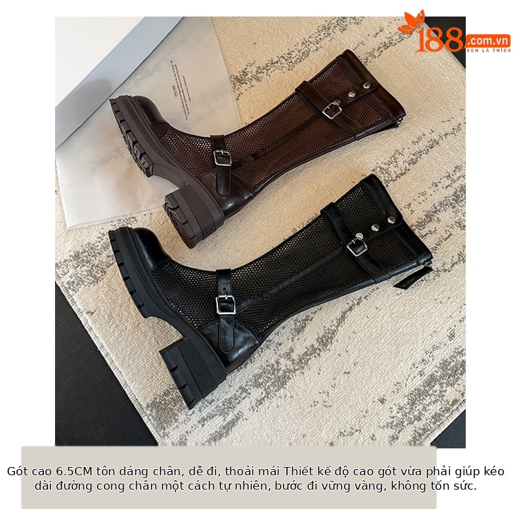 Boot nữ cổ cao ôm bắp chân da thật phong cách dây đai khóa, đế dày gót thô — Ống tiêu chuẩn nâu, Ống mở rộng đen, Ống mở rộng nâu, Ống tiêu chuẩn đen chi tiết 6