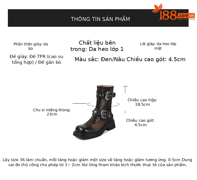 Boot nữ cổ thấp dây buộc phối khóa, đế dày platform lưới thoáng khí — màu nâu, màu đen chi tiết 3
