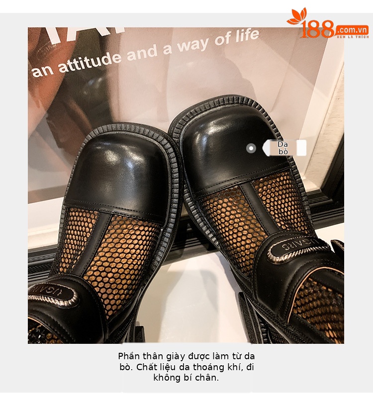 Boot nữ cổ thấp dây buộc phối khóa, đế dày platform lưới thoáng khí — màu nâu, màu đen chi tiết 12