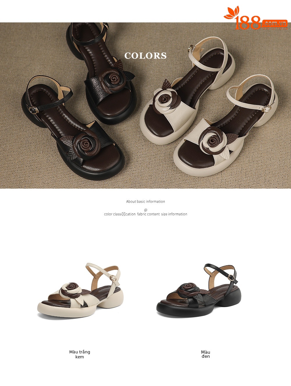 Sandal nữ hở mũi quai ngang đế dày họa tiết hoa sơn trà — đen chi tiết 5