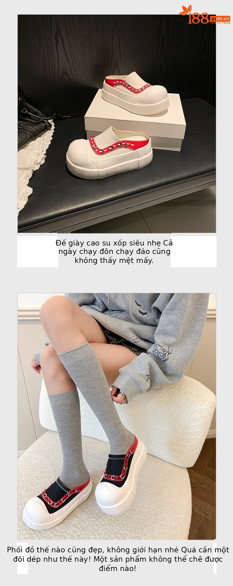 Giày sneaker nữ đế dày mũi to slip-on da thật phối màu — màu đen, màu trắng chi tiết 5